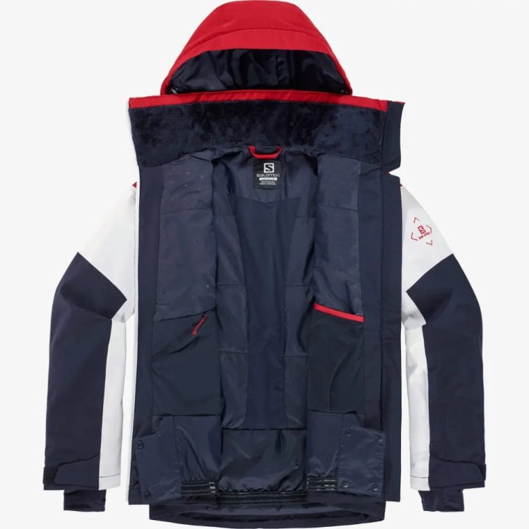 Red / White / Navy Salomon Slalom Insulated Hoodie Women's Ski Jackets | PH 93546R